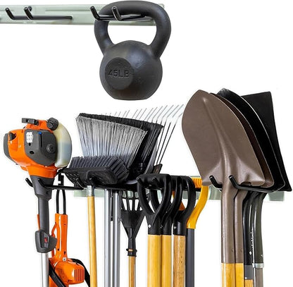 StoreYourBoard Wall-Mounted Rack With 4 Garage Hooks – Heavy-Duty Steel Holder Garage & Garden Storage for Shed, Workshop, or Home Organization – For Rakes, Shovels, Tools & More – 1 Pack, Cactus