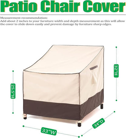 F&J Outdoors Patio Chair Covers Waterproof Anti-UV Outdoor Dining Chair Cover, 33" W x 34" D x 32" H, 2Pack