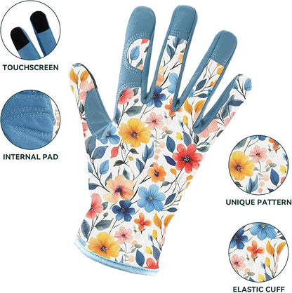 Gardening Gloves for Women, Printed Touchscreen Garden Gloves with Grip, Thorn-Proof Puncture-Resistant Work Gloves