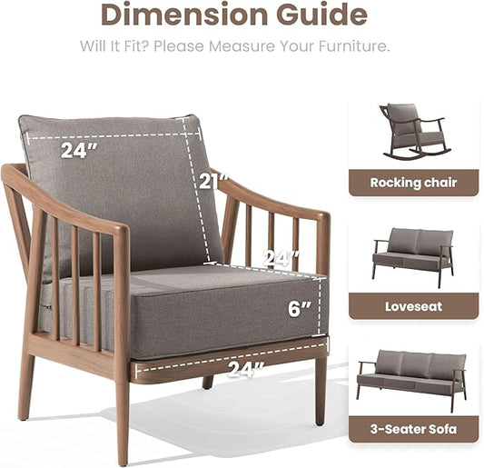 Outdoor Chair Cushions, 6 Inch Thick Patio Seat & Back Cushions Set with Removable Cover, Waterproof Patio Cushions for Outdoor Furniture, 24 x 24 Inch, Gray 5-Set