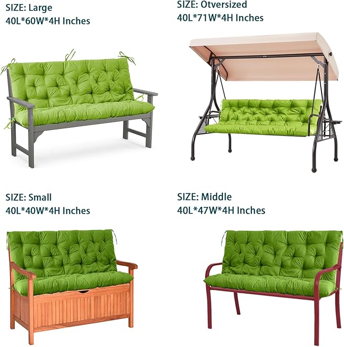 Swing Replacement Seat Cushions, 2-3 Seater Bench Cushions for Outdoor Furnitur with Backrest, Garden Recliner Seat Cushions Waterproof Sofa Pads (Tender Green, 71x40in)