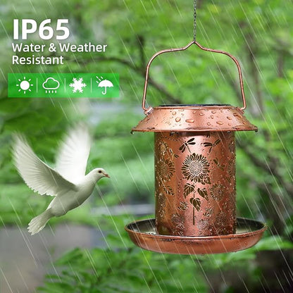Bird Feeders for Outdoors Hanging Metal Sunflower Solar Bird Feeder Waterproof Solar Lantern Decor Garden Gifts for Women Mom Friends Birds Lovers Decoration for Yard,Patio,Lawn,Christmas