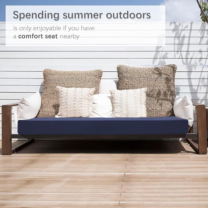 Favoyard Outdoor Bench Cushion 59 x 18 Inch Waterproof Patio Furniture Cushions 3-Year Color Fastness Garden Sofa Settee Couch Swing Pads with Handle and Attach Ties, Blue