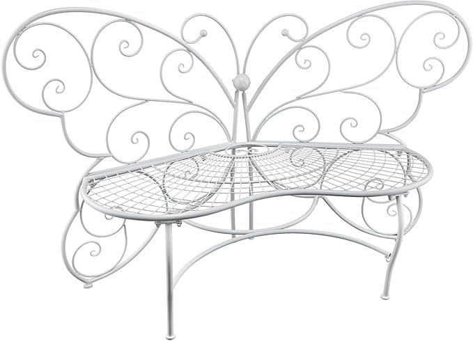 Alpine Corporation 62"L Indoor/Outdoor 2 Person Metal Butterfly Shaped Garden Bench, White