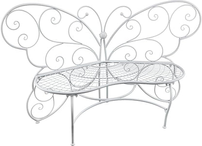 Alpine Corporation 62"L Indoor/Outdoor 2 Person Metal Butterfly Shaped Garden Bench, White