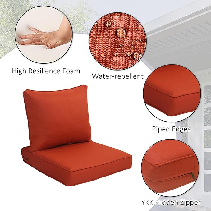 COZYVIDA Outdoor/Indoor 24x27.5 inch Deep Seat Patio Cushions Set of 2 Resilient Foam Filling Water Repellent Stain-Resistant UV Resistant Weather Resistant Patio Cushions Quarry Red