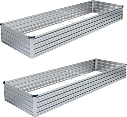 DIIYIV 2PCS 8x4x1FT Galvanized Raised Garden Bed Kit,Vegetable Boxes-Rectangle Metal Flower Box,Large Planter Raised Beds Outdoor Garden for Planting,Fruit,Herb-Silver