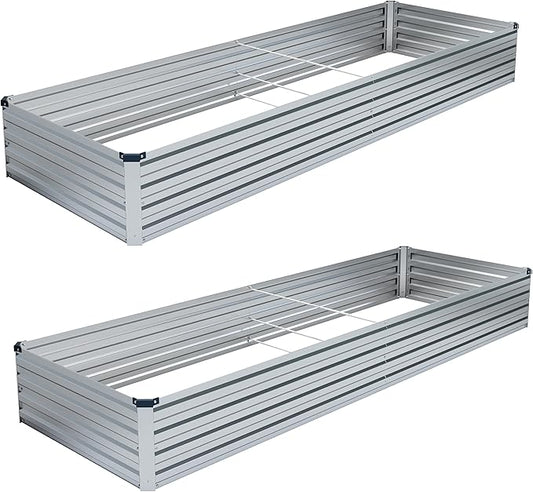 DIIYIV 2PCS 8x4x1FT Galvanized Raised Garden Bed Kit,Vegetable Boxes-Rectangle Metal Flower Box,Large Planter Raised Beds Outdoor Garden for Planting,Fruit,Herb-Silver