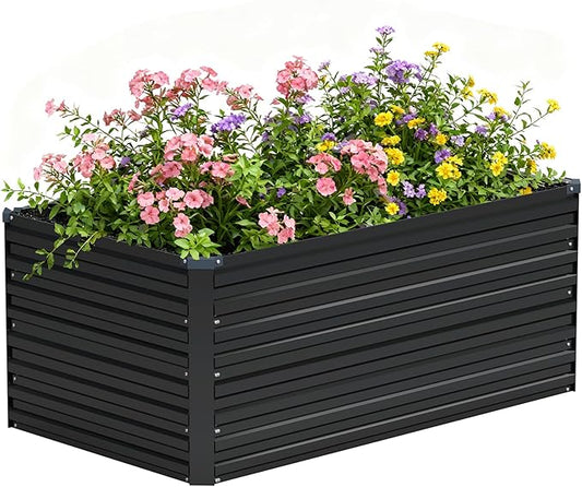 Vengarus 4x2x2FT Galvanized Raised Garden Bed Kit, Deep Root Planter Box Outdoor Large Planter Raised Beds for Planting Flowers,Vegetables and Herbs-Black