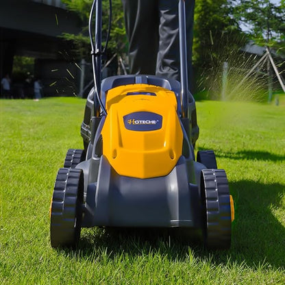Hoteche 10-Amp Corded Electric Lawn Mower - 12.6 Inch Cutting Width, 30L Grass Bag, 3 Height Adjustments (1"-2.2"), Lightweight Walk-Behind Mower for Small/Medium Lawns (Easy Push Design)