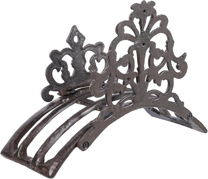 MyGift Wall Mounted Garden Hose Holder, Decorative Vintage French Floral Scrollwork hose Reel Hanger, Dark Coffee Cast Iron Water Hose Storage Rack