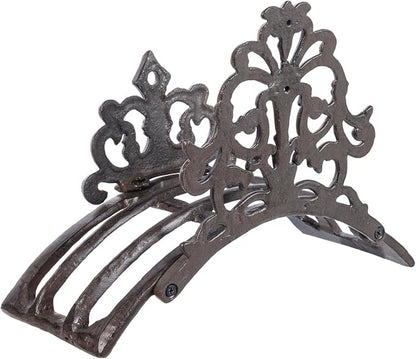 MyGift Wall Mounted Garden Hose Holder, Decorative Vintage French Floral Scrollwork hose Reel Hanger, Dark Coffee Cast Iron Water Hose Storage Rack