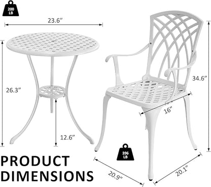 Patio Bistro Set, Bistro Set Outdoor 3 Piece, Cast Aluminum Patio Furniture Set, Garden Table Set, 1.97" Umbrella Hole