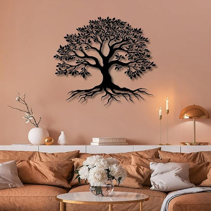 VTHTA Large Tree of Life Metal Wall Art,Tree Wall Sign for Living Room Bedroom Indoor Outdoor Garden Home Decoration (Black, 24" Wx20 H/60x52cm, Metal Wall Art)