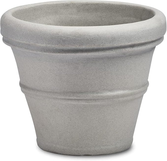 Crescent Garden Brunello Small Classic Planter, Indoor/Outdoor Weather-Safe Round Plant Pot, Small Resin Houseplant Pot - 12'' W (Concrete-Color)