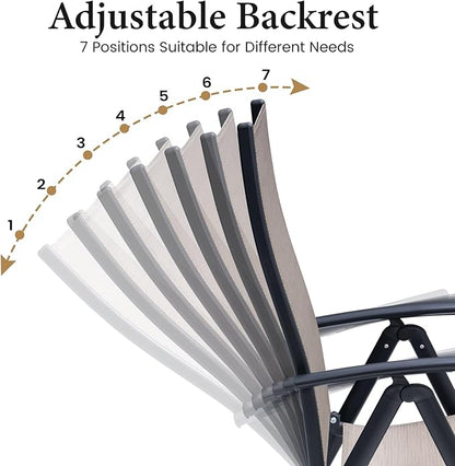 Crestlive Products Folding Patio Chairs Set of 2, 7-Level Adjustable Recliner Chairs Foldable Outdoor Lawn Chairs for Camping, Lawn, Pool, Backyard, Brown