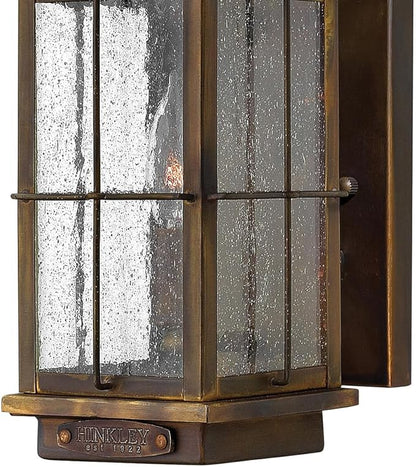 Hinkley Bingham Small Wall Mount Outdoor Lantern - Gas Light Look, Single Light, Vintage, Nautical, Clear Seedy Glass, Brass Material - Sienna Finish