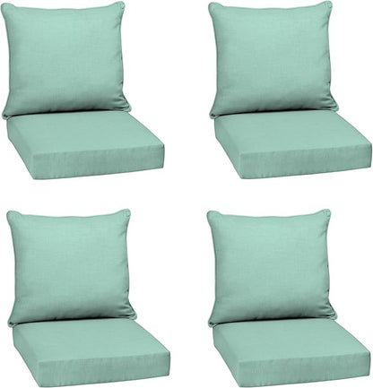 Arden Outdoor Deep Seat Cushion Set (4-Pack), 24 in x 24 in, Weather-Proof, Rain-Proof, Fade Resistant Patio Cushion for Chair, Sofa, and Couch Aqua Leala