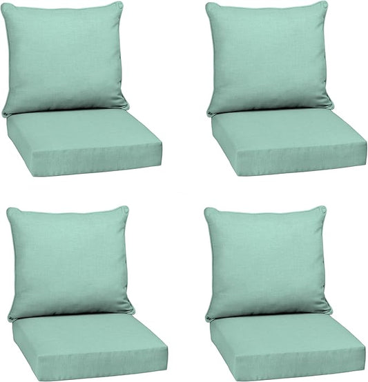 Arden Outdoor Deep Seat Cushion Set (4-Pack), 24 in x 24 in, Weather-Proof, Rain-Proof, Fade Resistant Patio Cushion for Chair, Sofa, and Couch Aqua Leala
