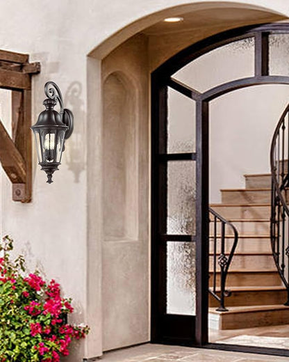 Outdoor Light Fixtures, HWH Exterior Wall Sconce Lantern with Seeded Glass, 29'' Large Outdoor Wall Lamp Antique Porch Light for Patio Garage Entryway, Matte Black Finish, 5HW90B-L BK