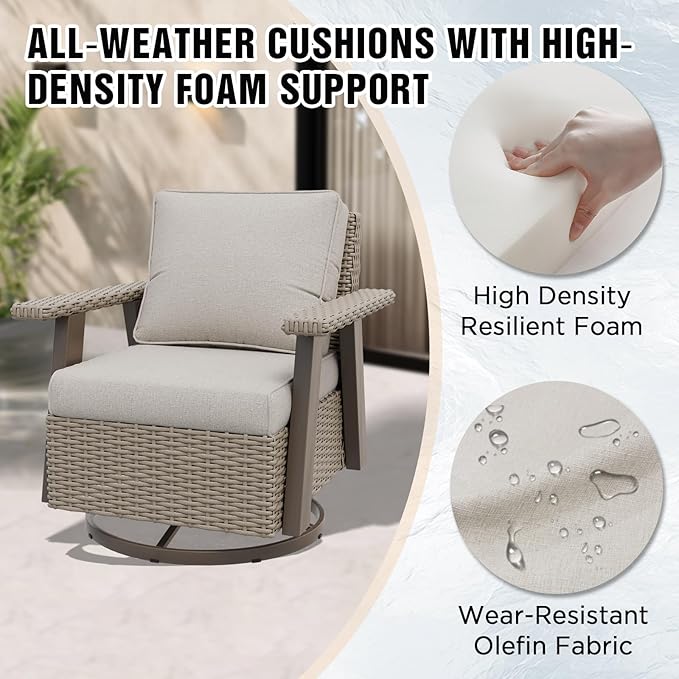 EAGLE PEAK Classic Wicker Patio Bistro Set of 3, Outdoor Patio Furniture with 360° Swivel Rocker Chair and Side Table, Lounge Set for Porch, Deck, or Balcony, Beige/Beige