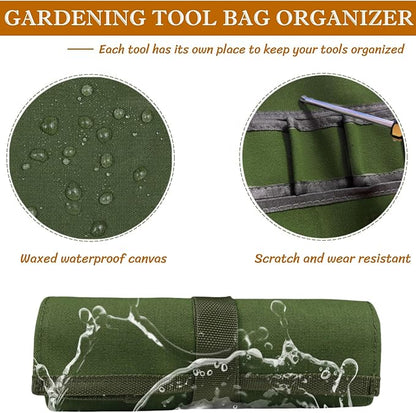 BLIRITEL Garden Roll Up Tool Bag, Canvas Bonsai Tools Roll with 8 Pockets, Multifunctional Tool Bag Organizer for Bonsai Tool Kits Storage, Wrench Roll Tool Pouch (Bag Only, Tools Not Include)