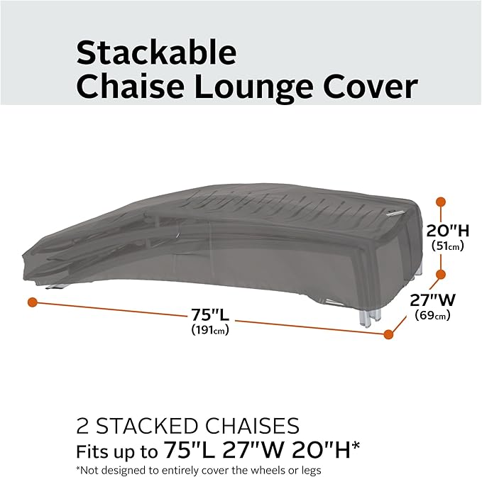 Classic Accessories Ravenna Water-Resistant Stackable 75 x 27 x 20 Inch Chaise Lounge Cover, Chaise Lounge Covers Outdoor