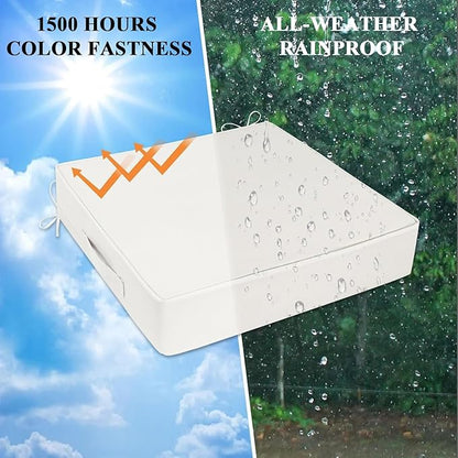 Outdoor Chair Cushions 18.5x16x3 Inch, Waterproof Beige Patio Furniture Cushions Set of 2 with Ties & Handle, 3 Year Color Fastness Square Replacement Seat Cushions for Sofa, Couch