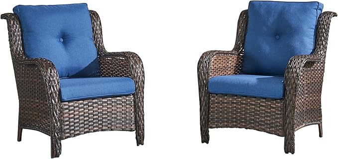 HUMMUH Patio Chairs Wicker Patio Dining Chairs Set of 2 PE Rattan Deep Seating Outdoor Chairs with 4 inch Seat Cushions…