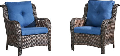 HUMMUH 4 Piece Patio Conversation Furniture Set PE Wicker Rattan Outdoor Loveseat Sofa,Patio Chairs,Coffee Table for Garden,Poolside,Backyard,Deck