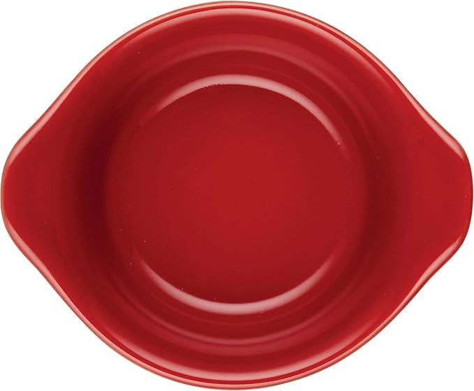 Rachael Ray Solid Glaze Ceramics Round Ramekins/Dipping Cup Set, 4 Piece, Red