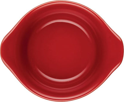 Rachael Ray Solid Glaze Ceramics Round Ramekins/Dipping Cup Set, 4 Piece, Red