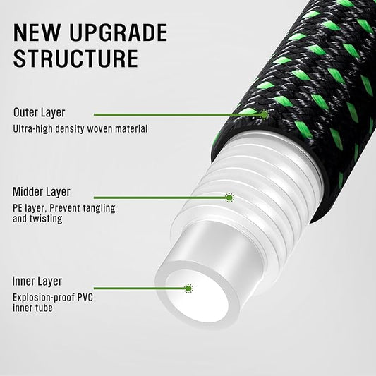 HBlife 100ft Garden Hose, Non Expandable Garden Hose with 10 Function Sprayer Nozzle, Flexible Lightweight Water Hose for Yard, Lawn, Car Wash and Outdoor