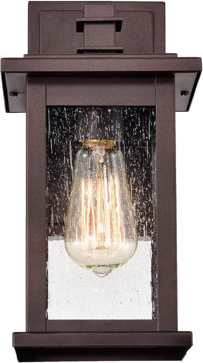 MICSIU 2 Pack Oil Rubbed Bronze Outdoor Light Fixtures, 12 Inch Exterior Wall Lighting with Clear Seedy Glass Shades, Waterproof Outside Light Fixtures for House, Porch, Entryway, Patio, Garage