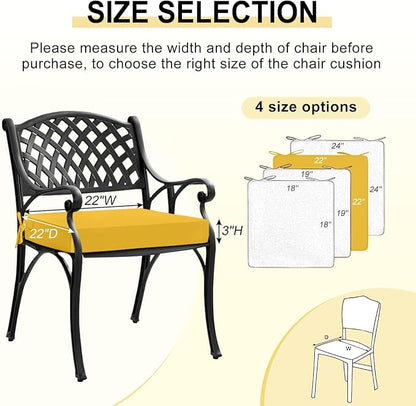 downluxe Waterproof Outdoor Chair Cushions for Patio Furniture, 22" x 22" x 3" Patio Chair Cushion with Adjustable Ties & Portable Handle, Square Outdoor Cushion with Removable Cover, Yellow, 2 Pack