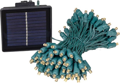 Novelty Lights 100 Light Solar Powered LED Outdoor Mini Light String, 34 Feet on Green Wire, Warm White 5mm Bulbs, Automatic Dusk to Dawn Operation