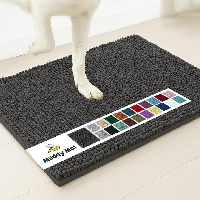Muddy Mat® | Super Water Absorbent Door Mat Indoor, Microfiber Quick Dry Chenille Entryway Rug, Slip Resistant Front Door Mat, Indoor Mats for Entryway, Machine Washable Pet Rug, Charcoal 16"x24"