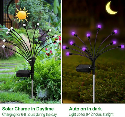Kohlrabi Solar Garden Lights Outdoor, 6 Pack 48 LED Solar Purple Firefly Lights Waterproof, Sway by Wind, Halloween Swaying Light for Yard Patio Backyard Garden Planter Flower Bed Pathway Decoration