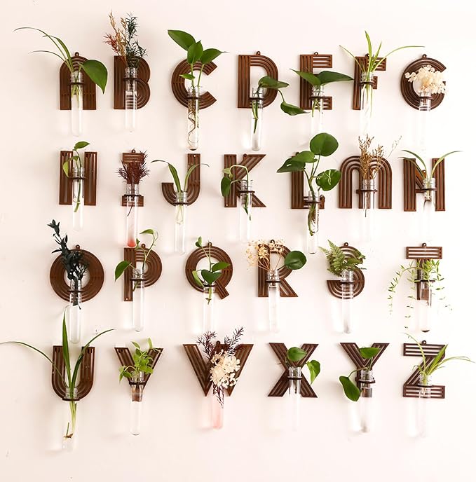Wood Letter Wall Propagation Station Lightweight Decorative Plant Holder for Small Cuttings, Letter Z Removable Adhesive Wall Decor for Bedroom, Nursery, Office