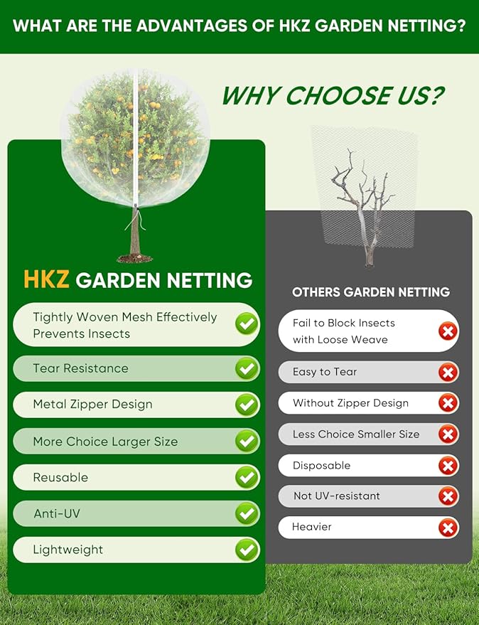 Fruit Tree Netting with Zipper - 2Pcs 8x5.3 Ft Garden Bird Netting for Blueberry Bushes with Drawstring,Insect Plant Protection Mesh Net Bags for Tomato,Flowers,Animals,Cherry (2, 5.3 x 8 FT)