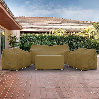 Covers & All Patio Furniture Cover Set, 6 Piece Outdoor Furniture Covers, Water-Repellent UV & Weather Resistant Covers for Sofa, Chairs & Coffee Table with Elastic Tie-Downs & Padded Handles