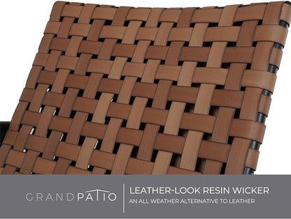 Grand patio Outdoor Bistro Set 3 Pieces Leather-Look Wicker Patio Chairs Set Powder Coated Aluminum Frame with Outdoor Chairs Set of 2 and Side Table for Garden Backyard Balcony Brown