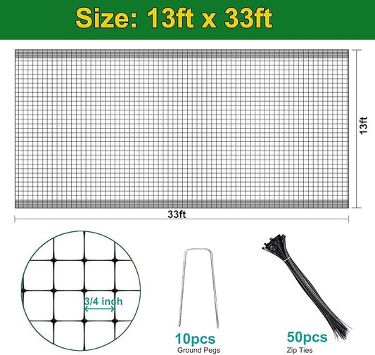 KLEWEE Bird Netting, 13 x 33 FT Heavy Duty Garden Netting Fine Mesh for Protect Fruit Trees, Plants and Vegetables from Birds, Deer, Squirrels and Other Animals