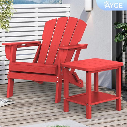 Ayge 17.7" Double Outdoor Side Table, Rectangular HDPE Adirondack End Table for Patio, Lawn, Pool, Garden, Backyard，Red