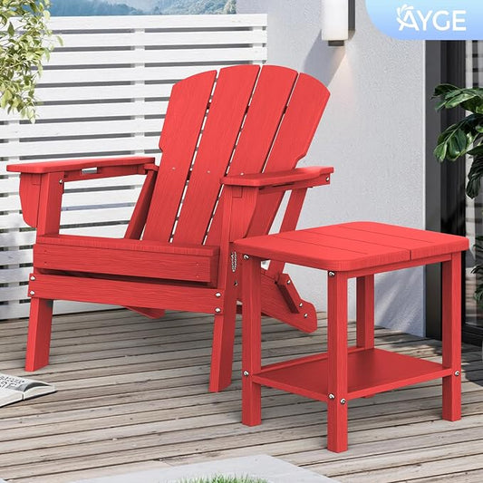 Ayge 17.7" Double Outdoor Side Table, Rectangular HDPE Adirondack End Table for Patio, Lawn, Pool, Garden, Backyard，Red