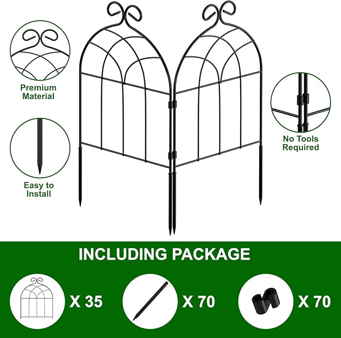 CADUEK 37ft (L) x 22in (H) Decorative Garden Fencing Border, 35 Pack Small Fence Panels, Rustproof Garden Fence Animal Barrier for Landscape Patio Yard Outdoor
