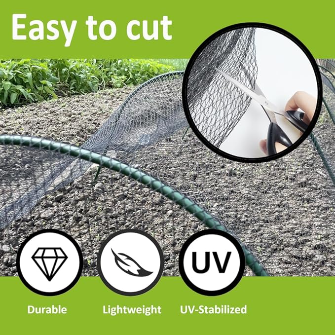 50x50ft Bird Netting, 1 inch Mesh, Heavy Duty Garden Netting for Fruit Trees, Blueberry Bushes, Vegetables, Extra Strong Woven Mesh Against Birds, Deer, Squirrels, Poultry and Other Animals