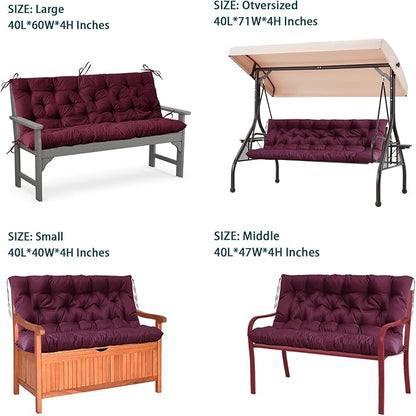 Swing Replacement Seat Cushions, 2-3 Seater Bench Cushions for Outdoor Furnitur with Backrest, Garden Recliner Seat Cushions Waterproof Sofa Pads (Wine Red, 47x40in)