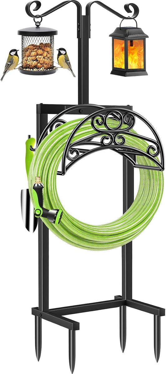 TomCare Garden Hose Holder Upgraded Water Hose Holder Heavy Duty 4 Spikes Hose Hanger Holds 160 Feet Hoses Stable Freestanding Hose Storage Organizer for Outside Yard