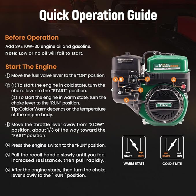 maXpeedingrods 7HP 212cc Gas Engine, 4 Stroke OHV Horizontal Shaft Gasoline Engine, Shaft 3/4" (19mm) Diameter, Shaft 3/16" Keyway for Go-Karts Compressors Lawn Mowers Water Pumps